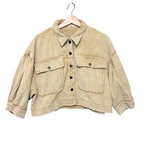 POL Distressed Corduroy Jacket Size Medium  Brown Raw Hem‎ Oversized Crop Boho